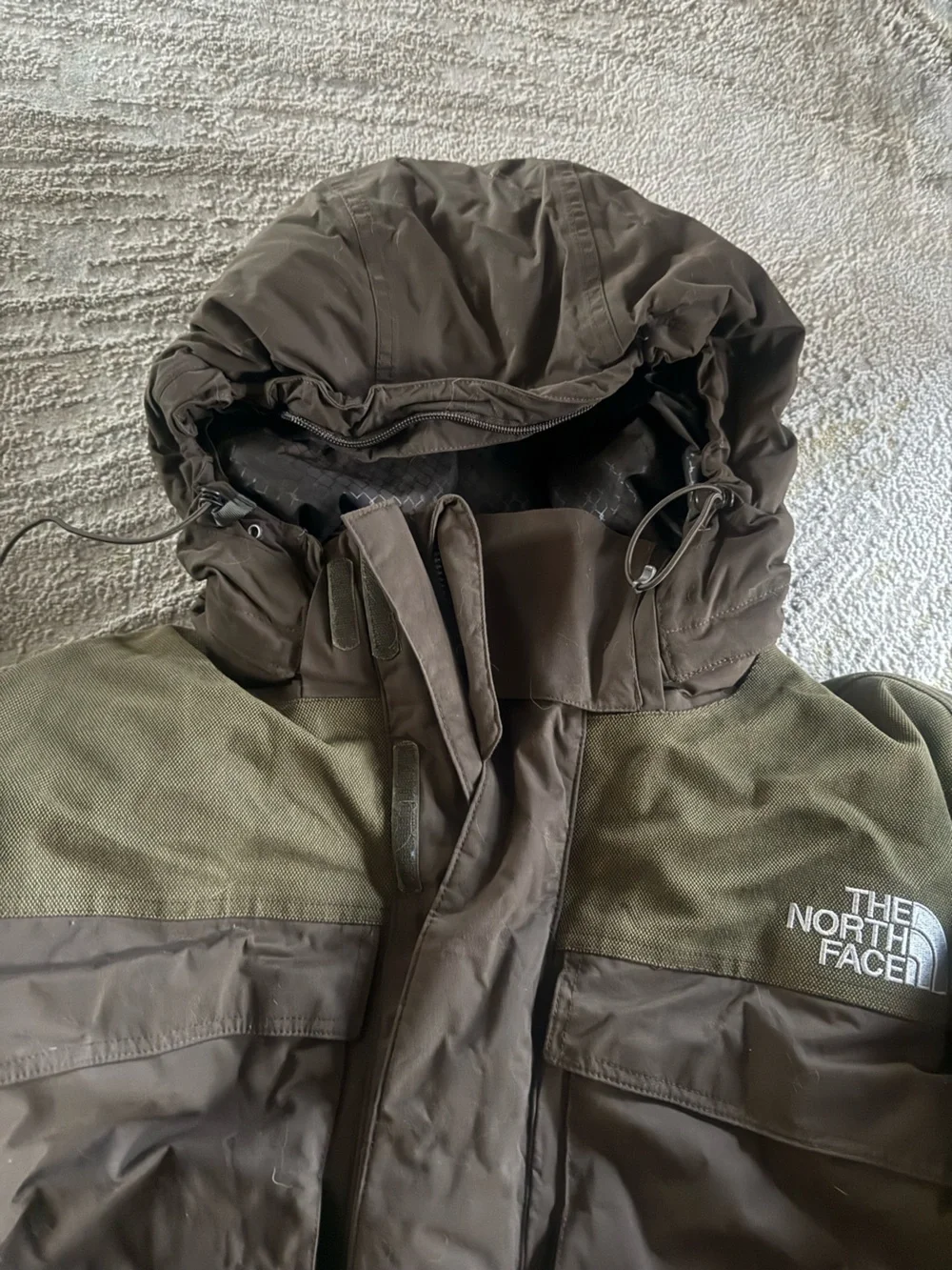 The North Face Olive Green Parka goose down Jacket hooded Hyvent XXL